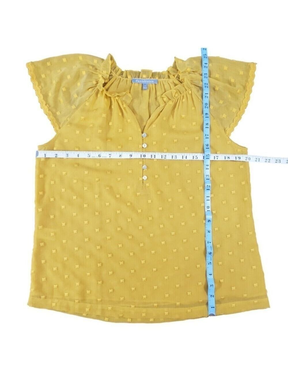 Daniel Rainn Yellow Swiss Dot Blouse PM Ruffle Sleeve Boho Top - Picture 10 of 11